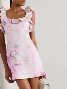 NWT Zimmermann Crush Frill Mini Dress in Pink Floral
